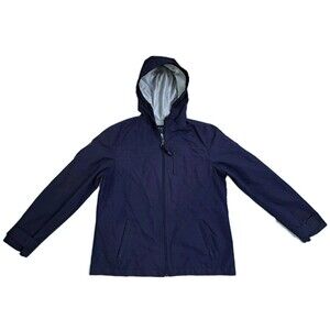 Gap Rain Coat Jacket Womens Medium Parka Vintage Blue Hooded Zip Windbreaker